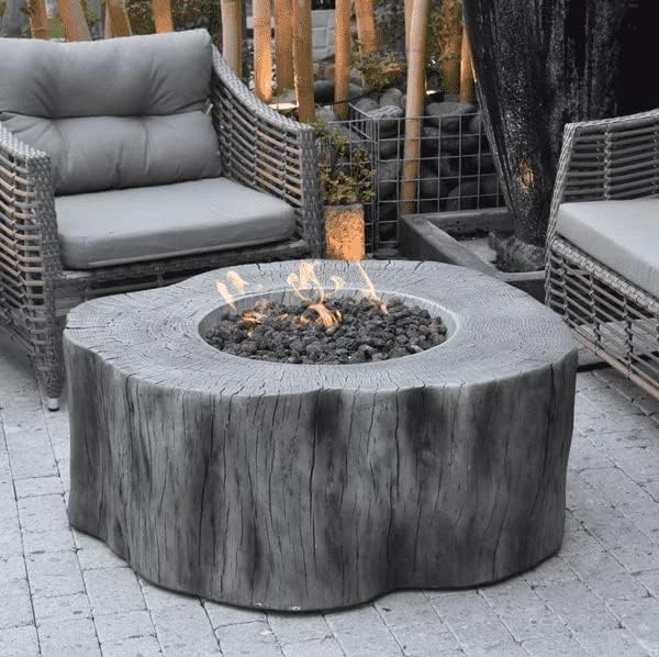 Elementi | Manchester Gas Fire Pit Cast Concrete Semi-Round Fire Table, Outdoor Fire Pit Electronic Ignition | Canvas Cover, Lava Rock Included | Classic Gray (Propane Gas)