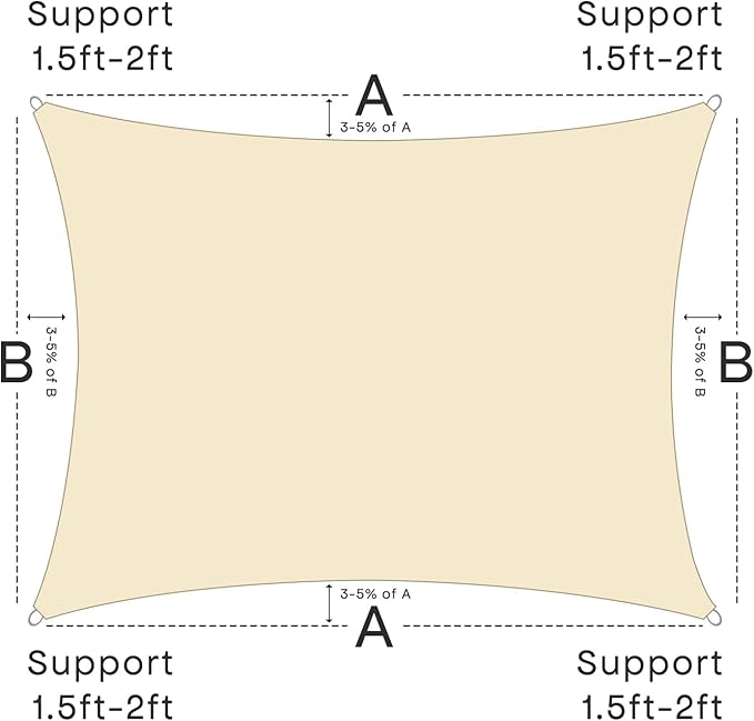 Sun Shade Sail Canopy, 12' x 16' Rectangle 95% UV Block Shade Cover for Outdoor, Backyard Patio, Lawn, Garden, Sandbox Carpor Sand