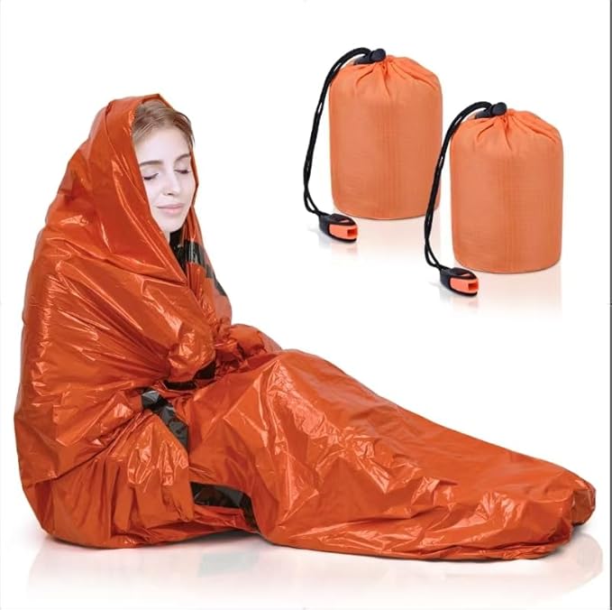 Emergency Sleeping Bag 2 Pack, Portable Waterproof Survival Sleeping Bag with Thermal Insulation for Outdoor Camping and Hiking