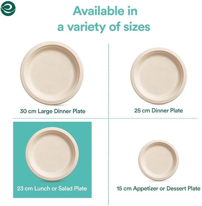 ECO SOUL Compostable 9 Inch Biodegradable Disposable Paper Plates | Eco-Friendly Dinner, Party, Wedding, Event