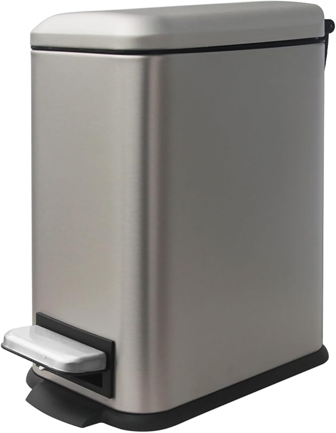 Bathroom Trash Can with Lid，5 Liter / 1.3 Gallon Small Trash Can with Removable Liner, Soft Close lid & Step Pedal, Stainless Steel Trash Bin for Bathroom,Bedroom,Home Office, Kohler Grey