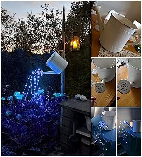Solar Fairy String Lights Outside Blue, Multi Strand 180 LEDs Watering Can Light for Outdoor, Waterproof Solar Powered Waterfall Lights, Firefly Bunch Lights for Garden Décor
