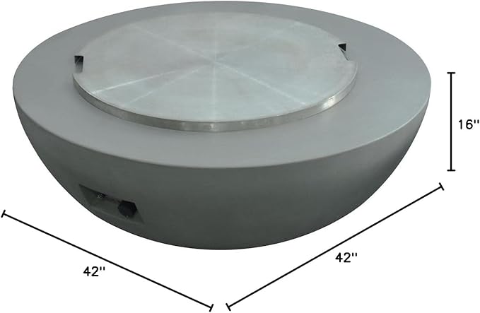 Elementi Lunar Bowl Fire Pit Bundle Outdoor Firepit Set Includes 42” Propane Concrete Firepit, Glass Windscreen, Stainless Steel Cover, Tank Cover, Canvas Cover, Floor Mat, Ice Bucket