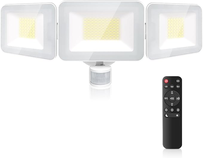 MEIKEE 100W Motion Sensor Flood Lights Outdoor, 9600lm 6500K LED Sensor Security Lights, IP66 Waterproof, 3 Adjustable Heads Motion Detected Flood Lighting for Garage, Yard, Porch