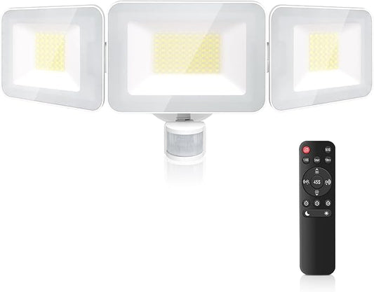 MEIKEE 100W Motion Sensor Flood Lights Outdoor, 9600lm 6500K LED Sensor Security Lights, IP66 Waterproof, 3 Adjustable Heads Motion Detected Flood Lighting for Garage, Yard, Porch