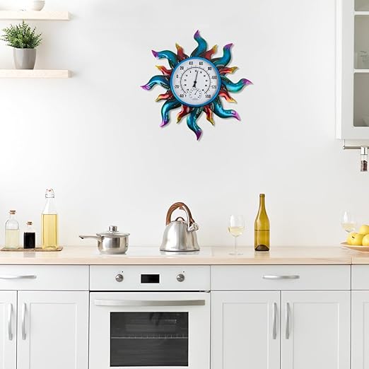 Large Outdoor Thermometer, 23" Metal Indoor Wall Thermometer, Colorful Sun-Shape Outside Thermometer for Patio Home Room Decor