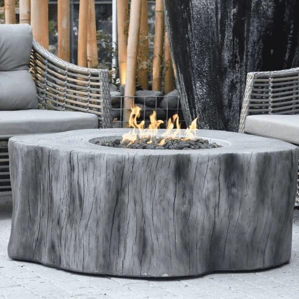 Elementi | Manchester Gas Fire Pit Cast Concrete Semi-Round Fire Table, Outdoor Fire Pit Electronic Ignition | Canvas Cover, Lava Rock Included | Classic Gray (Propane Gas)