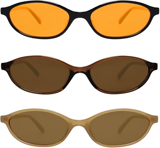 Retro Oval Sunglasses for Women Chic Cat Eye 90s Sunnies Lightweight Narrow Shades Trendy UV protection Sun Glasses