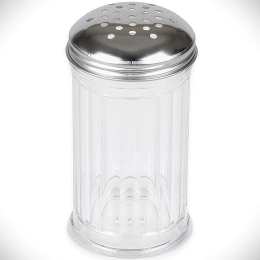 (Pack of 36)12-ounce Plastic Parmesan Cheese Shaker/Red Pepper Shaker with medium Holes Stainless Steel Lid, Clear Plastic sugar/spice dispenser (360 ml) by GEEX DEPOT (36, 12 Oz)