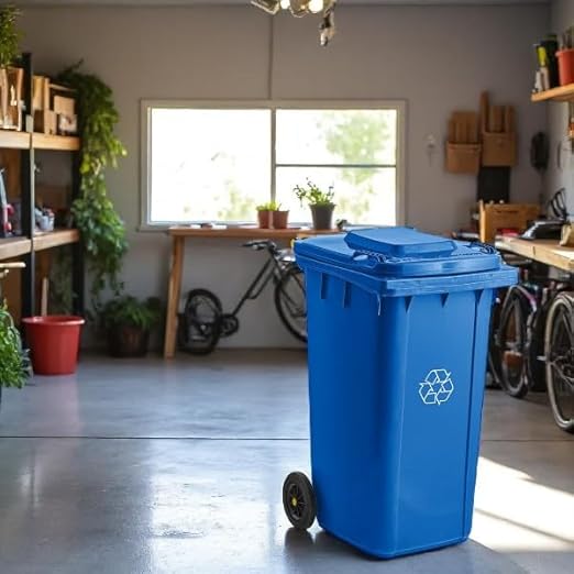 PRO&Family Wheeled Outdoor Trash Can Garbage Can Garage Trash Can for Restaurants/Hospitals/Offices/Back of House/Warehouses/Home (Blue, 50 Gallon)