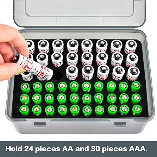 FULLCASE Battery Storage Organizer Holder Holds 54 AA AAA Batteries, Box Cases Garage Container, Home Drawer Organization Dispenser (Case Only) Grey