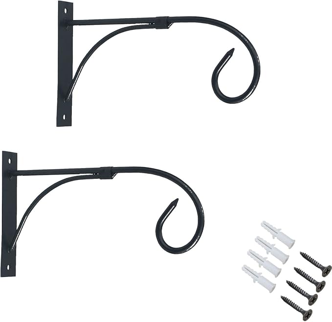Tinsow 2 Pcs Plant Bracket Iron Wall Hooks Straight Downcurled Hanging for Wind Chimes, Flower Baskets, Decorative Plants, Lantern, Wind Spinners, Bird Feeders, Indoor or Outdoor Decoration