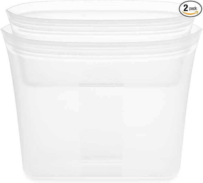 Zip Top Reusable Food Storage Bags | 2 Bag Set [Frost] | Silicone Meal Prep Container | Microwave, Dishwasher and Freezer Safe | Made in the USA