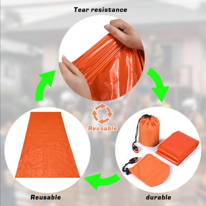 Emergency Sleeping Bag 2 Pack, Portable Waterproof Survival Sleeping Bag with Thermal Insulation for Outdoor Camping and Hiking