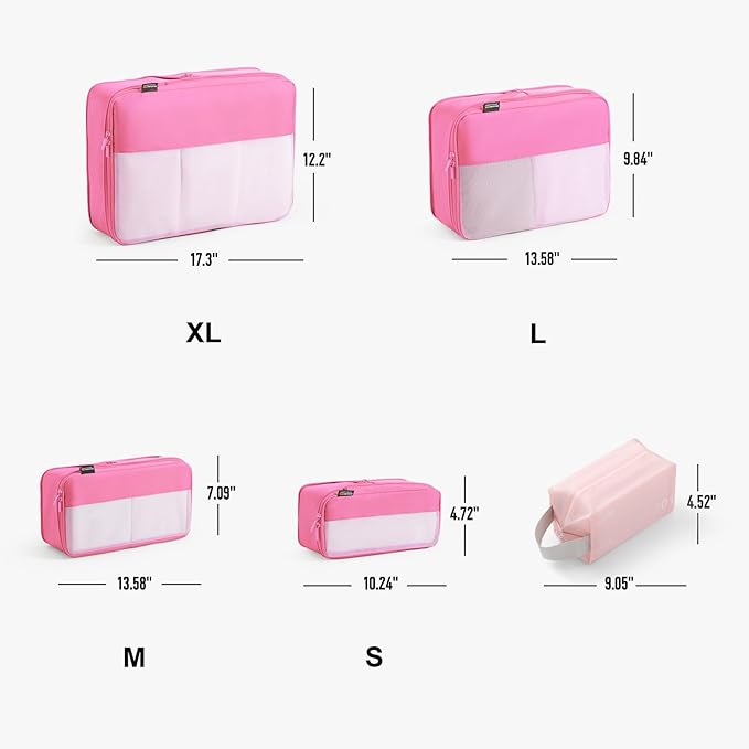 6 Set Compression Packing Cubes for Travel Essentials, Luggage Organizers for Suitcases (Light Pink)