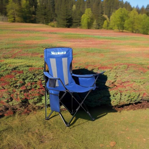 Nazhura 2 Pack Outdoor Camping Chairs Folding/Foldable/Portable with Cooler Pouch, Mesh Backrest and Cup Holder Pocket (Blue, 2 Pack)