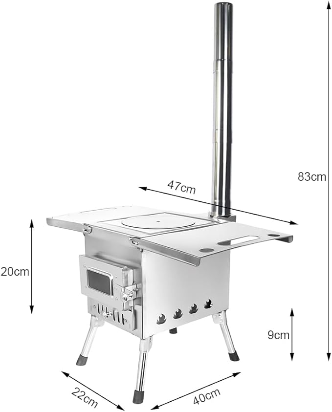 Outdoor Camping Stove Portable Stainless Steel Tent Stove With Chimney Pipe for Outdoor Cooking Backpacking BBQ Hiking Picnic