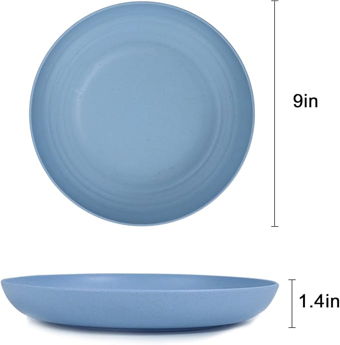 Homienly Deep Dinner Plates Set of 8 Alternative for Plastic - Microwave & Dishwasher Safe Wheat Straw Plates with 4 Colors (Fresh Light, 9 inch)