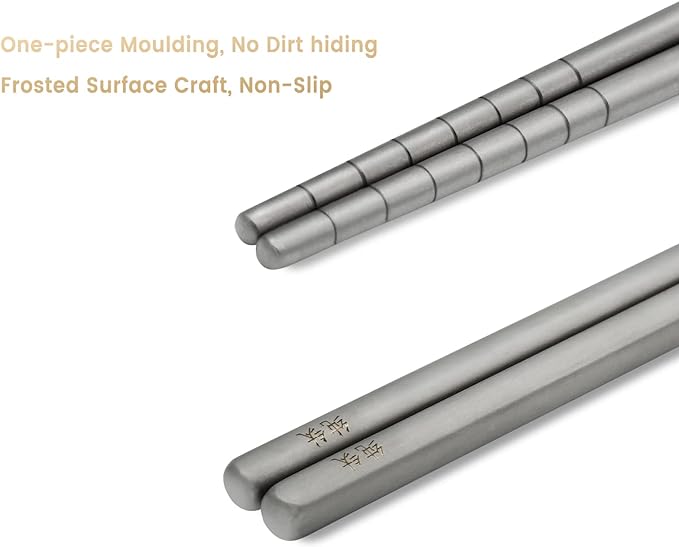 Pure Titanium Chopsticks 1 Pair with Carry Case, 9' Lightweight Reusable Travel Utensils, Non-Slip, Dishwasher Safe, Eco-Friendly, Portable, Grey, 2023 Gift