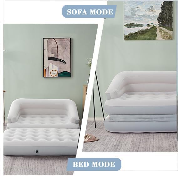 Inflatable Couch Flocked Air Sofa Bed, Blow Up Sofa for Camping, Gray