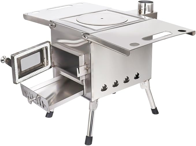 Outdoor Camping Stove Portable Stainless Steel Tent Stove With Chimney Pipe for Outdoor Cooking Backpacking BBQ Hiking Picnic