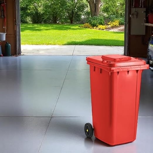 PRO&Family Wheeled Outdoor Trash Can Garbage Can Garage Trash Can for Restaurants/Hospitals/Offices/Back of House/Warehouses/Home (Red, 64 Gallon)