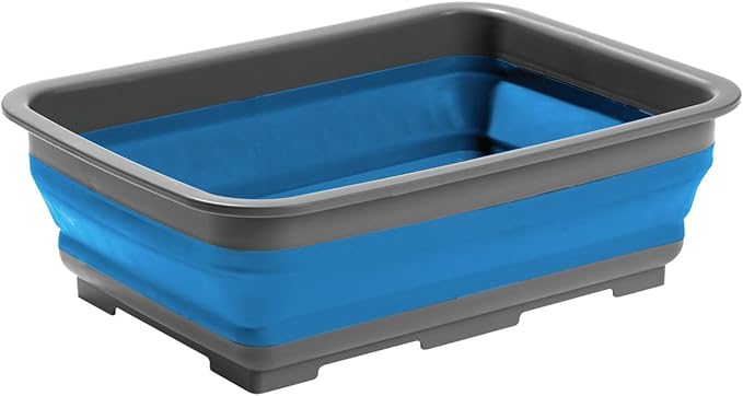 Collapsible Silicone Washing Container for Camping and Backpacking - Camping Dishware Gear Essentials in Blue (Made by Caddis Sports)