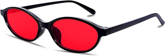 Retro Oval Sunglasses for Women Chic Cat Eye 90s Sunnies Lightweight Narrow Shades Trendy UV protection Sun Glasses