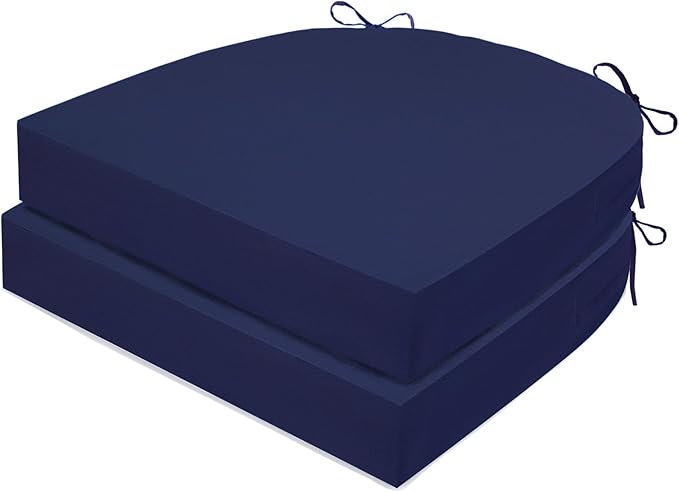 Outdoor Chair Cushions Set of 2, Waterproof Foam Patio Seat Cushions with Ties for Garden Sofa & Dining Furniture, 3-Year Color Fastness, 18x18x3 Inch, Blue