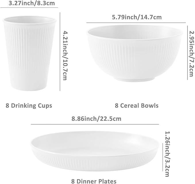 24pcs Wheat Straw Dinnerware Sets For 8, Unbreakable Plates and Bowls Wheat Straw Dinnerware Microwavable Cups Plates and Bowls Sets Shatterproof For Outdoor Kitchen Camping