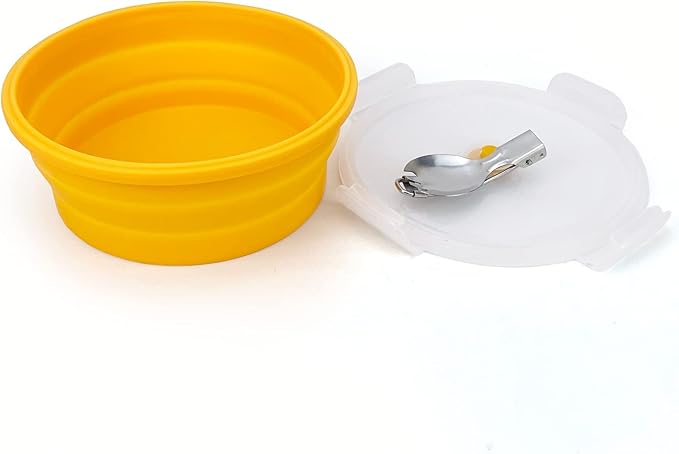 1200ml Large Collapsible Bowl With Lid, Camping Bowl with Foldable Spoon, Silicone Bento Box For Meal Prep & Food Storage, Microwave Safe, Orange