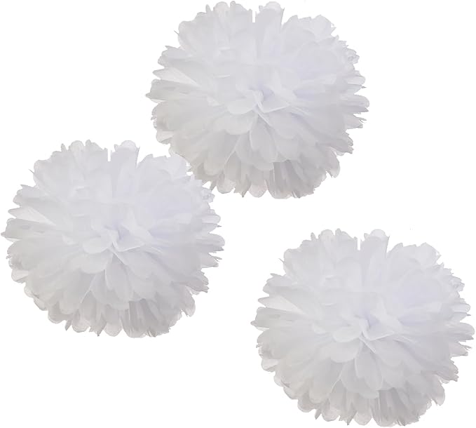 12" White Tissue Pom Poms DIY Hanging Paper Flowers for Party Decorations, 12 pcs