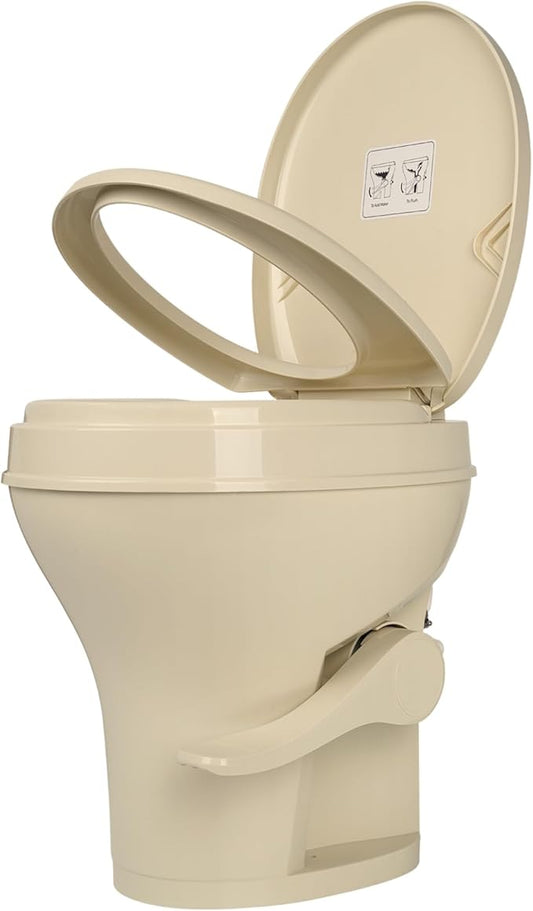 SEAFLO Residential Height Camper/RV Toilet, 18.5” Standard Height, Gravity Flush System, Foot Pedal Operation, Soft Close Seat, Easy-to-Clean Oversized Bowl, 4-Year Warranty (Bone Color)