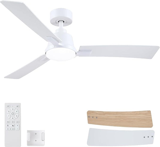 52 Inch Ceiling Fans with Lights,Low Profile Ceiling Fan,Modern Flush Mount,Reversible 6 Speeds,3CCT Dimmable Noiseless White Ceiling Fans for Living Room,Bedroom and Patio,ETL Listed