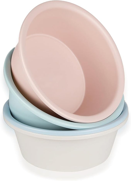 4 Pack Round Plastic Wash Basin, 5 Quart Small Basin Tub Stackable Camping Basin for Washing Face, Fruit, Dishes, Bottles, Home Kitchen Sink, 11.6 X 4.3 Inches, 4 Colors