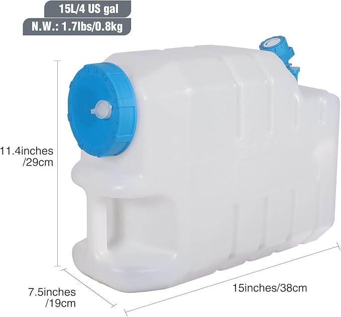 4 Gallon/15L Water Container with Spigot, Portable BPA Free Water Jug, Multifunction Water Tank for Camping Outdoor Hiking Picnic Supplies, 4 Pack