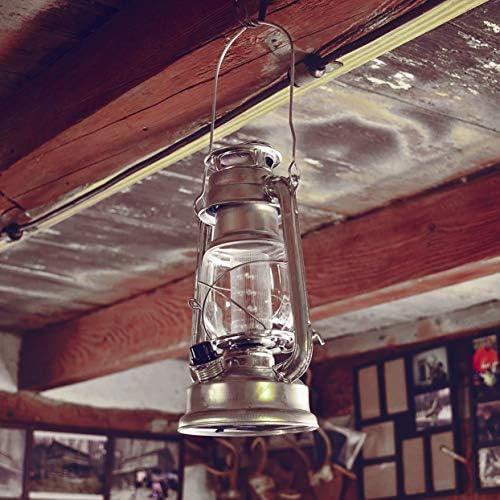 YAKii LED Vintage Metal Hanging Hurricane Lantern - 12 LED Dimmer Switch, Cold White Battery Operated for Power Outage Indoor Camping Outdoor Decoration (Silver Pack of 8)