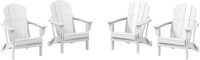 WestinTrends Malibu 4-Piece Set Outdoor Folding Poly Adirondack Chair, White