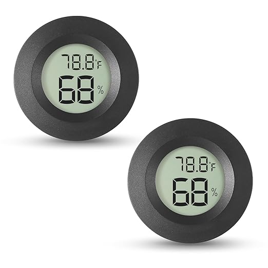 2-Pack Mini Hygrometer & Thermometer, Indoor Outdoor Digital Humidity Meter Gauge Temperature, ℉/℃, for Home, Office, Reptile, Car, Greenhouse, Lab, Terrarium, Cellar.. A01 Black