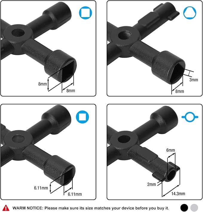 DURATECH 4 Way Utilities Key, Multi-functional Water Key Set, 2-Pack, for Valve, Faucet, and Spigots