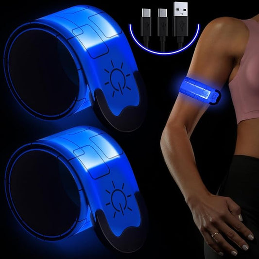 LED Armband for Running (2 Pack), Light Up Armbands Rechargeable, Running Lights, High Visibility Reflective Running Gear for Running Walking Cycling