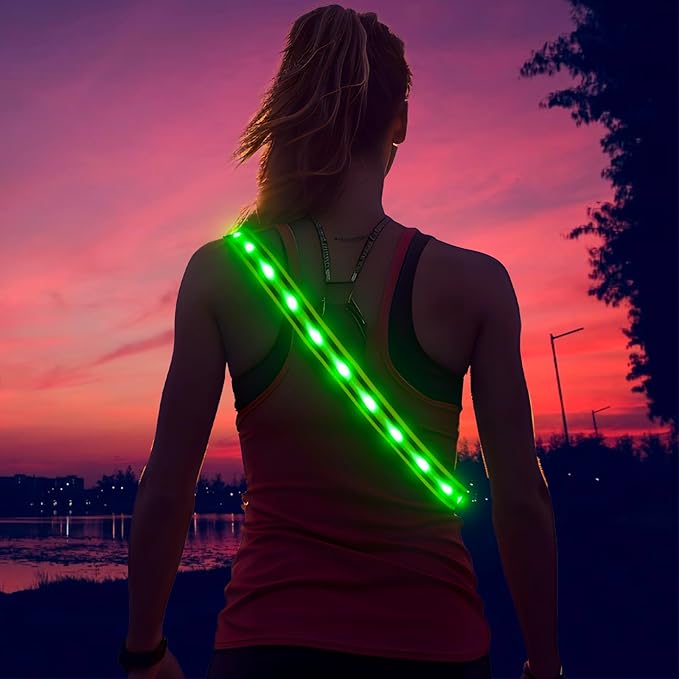 Illumifun LED Running Belt - USB Rechargeable Light Up Sash, High-Visibility Elastic Waistband Light for Running Cycling Hiking Camping Nighttime Activities
