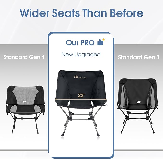 MOON LENCE Portable Camping Chair Plus, Upgraded Comfort & Size, Compact and Lightweight Still, Folding Chair for Backpacking & Hiking, 330Lbs Capacity (Black 2 Pack)