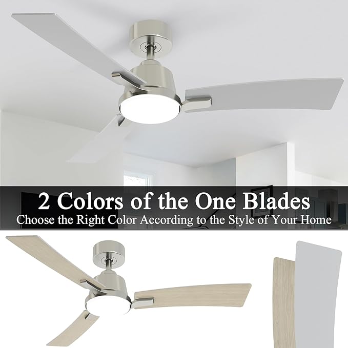 52 Inch Ceiling Fans with Lights,Low Profile Ceiling Fan,Modern Flush Mount,Reversible 6 Speeds,3CCT Dimmable Noiseless Ceiling Fans for Living Room,Bedroom and Patio,ETL Listed