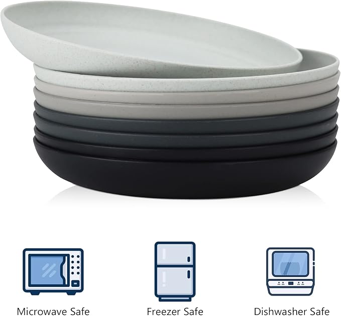 Homienly Wheat Straw Plates Set of 8, Unbreakable Kids Dinner Plates - Microwave & Dishwasher Safe (Stone Grey, 10 inch)