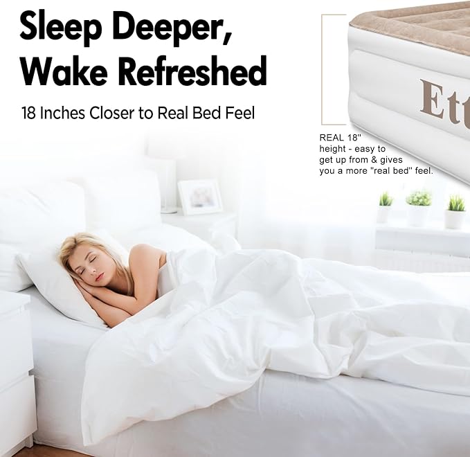 Twin Air Mattress with Built-in Pump, 18 Inch High Inflatable Bed for Camping, Guests & Home – Raised Blow Up Mattress with Storage Bag, Quick Inflation & Deflation, Extra Thick & Waterproof