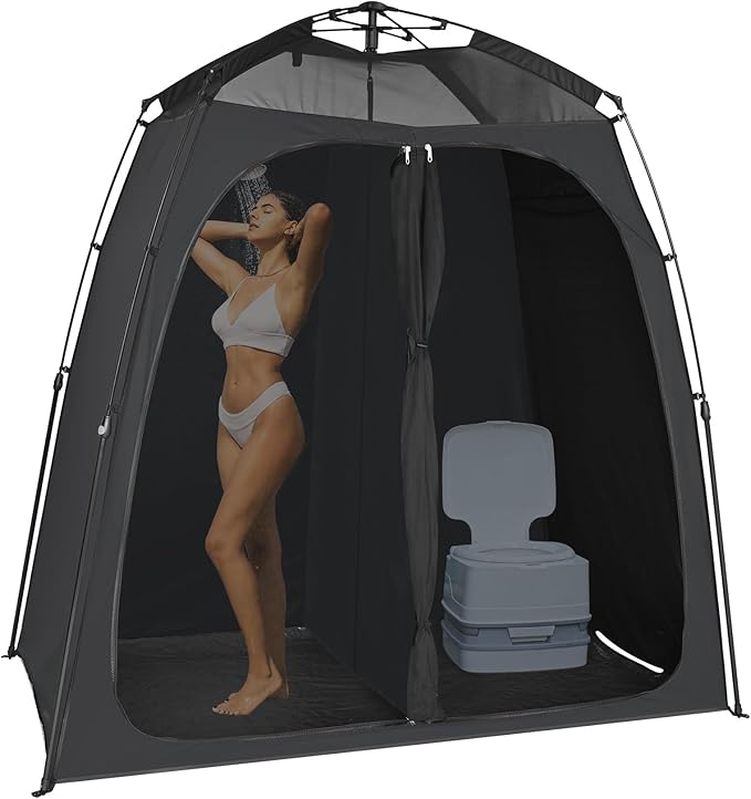 EighteenTek Shower Tent Camping, 2-Room Portable Changing Room, Outdoor Shower Enclosure, Pop Up Privacy Tent Shelter with Floor & Doors, Waterproof & Lightweight, Camping Toilet Bathroom