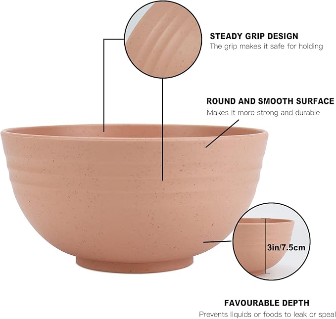 Homienly Wheat Straw Bowl Sets, Unbreakable Cereal Bowls 26 OZ, 8 PCS Microwave and Dishwasher Safe Bowl, Bowls for Kitchen, Camping, Picnic, Premium Salad Bowl for Serving, Oatmeal(Light, 26 OZ)