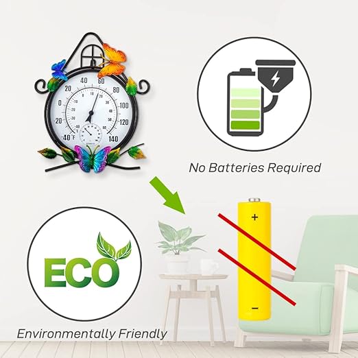 Large Outdoor Thermometer，House-Shape Wall-Mounted Thermometer with Humidity, Easy to Read Decorative Outside Thermometer for Patio, Garden, No Require Batteries