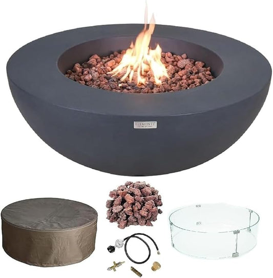 Elementi Lunar Bowl Cast Concrete Fire Table, Outdoor Fire Pit Fire Table Patio Furniture, Dark Gray (Natural Gas)
